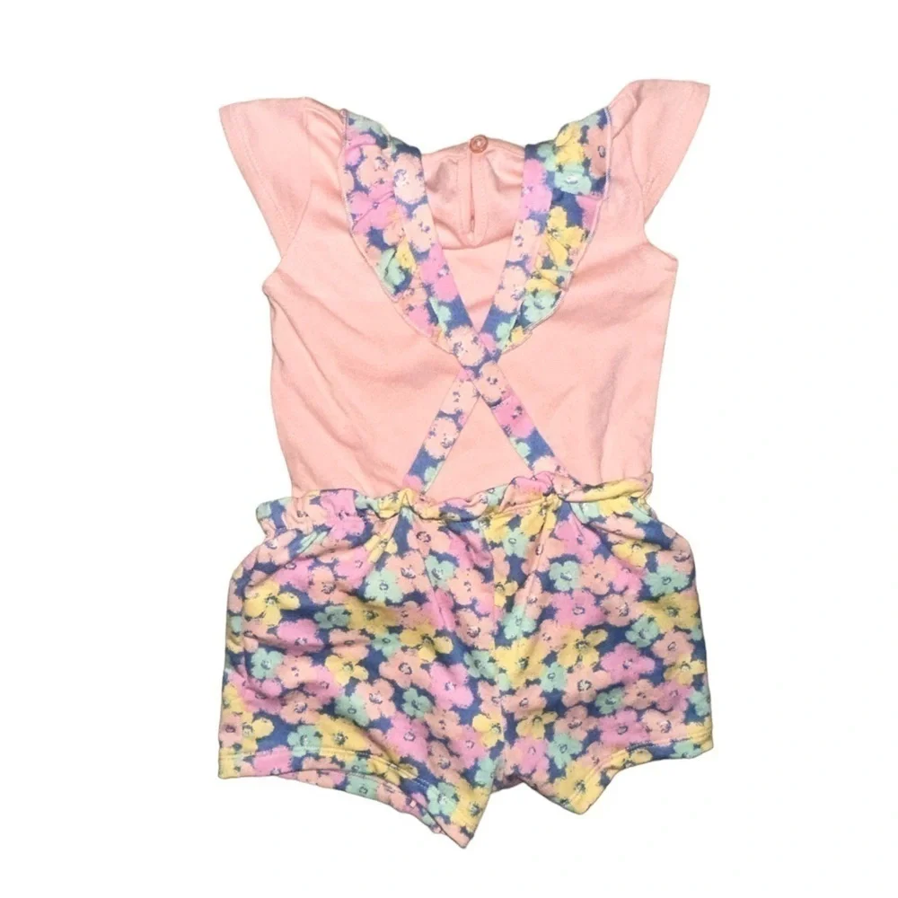 Wonder Nation Girls 12 Months Floral Jumpsuit With Bow Set New With Tags